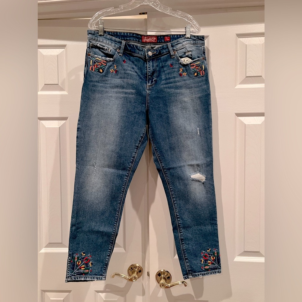 Lucky Brand AVA SKINNY Distressed and Embroidered Jeans Size 14/32